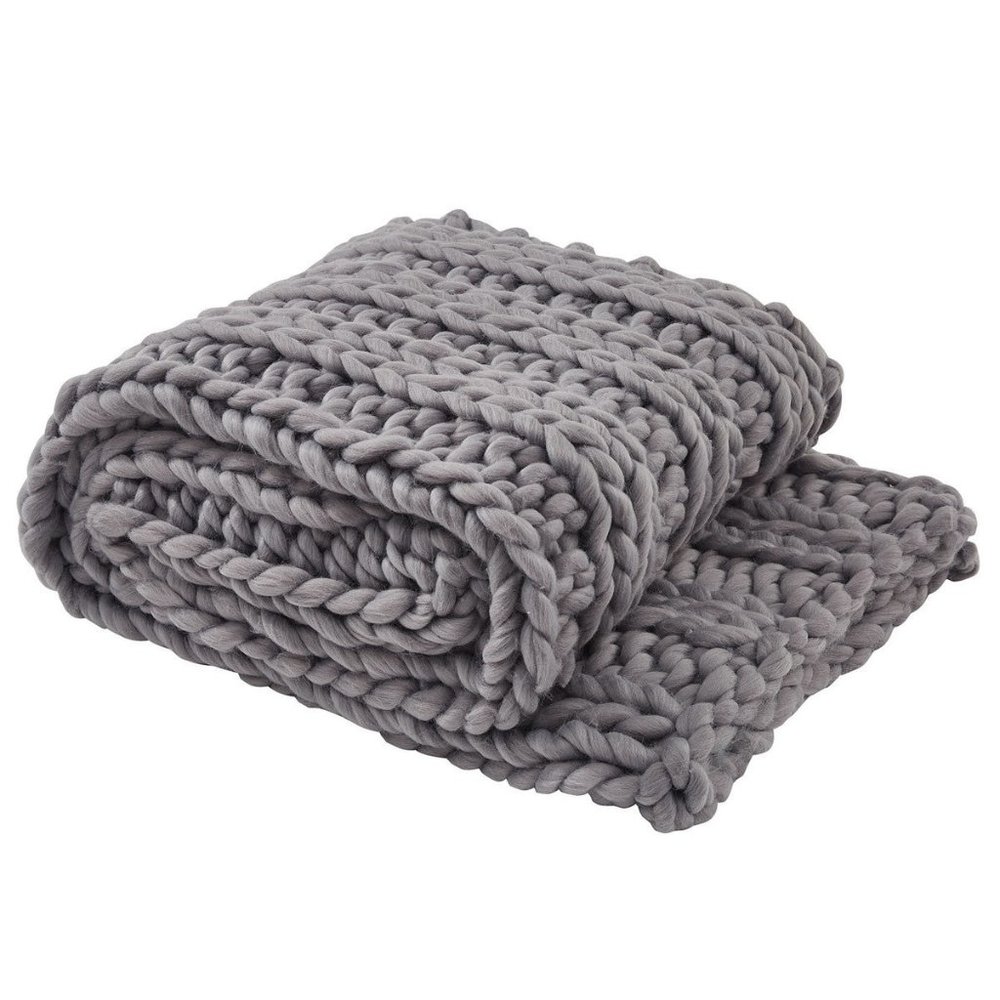 Chunky Ribbed Knit Throw- Sharkskin